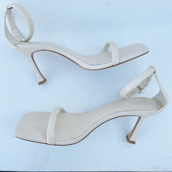 Zara White Cream Leather Ankle Heel Buckle Square Toe Heels Sandals 42 Straps 11 - Picture 9 of 14